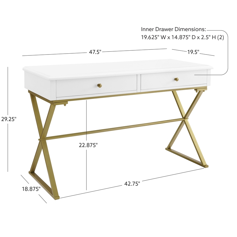 Pemberly Row Modern / Contemporary Two Drawer Metal Desk in White