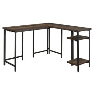 Pemberly Row Mid-Century Wood and Metal L-Shape Desk in Smoked Oak