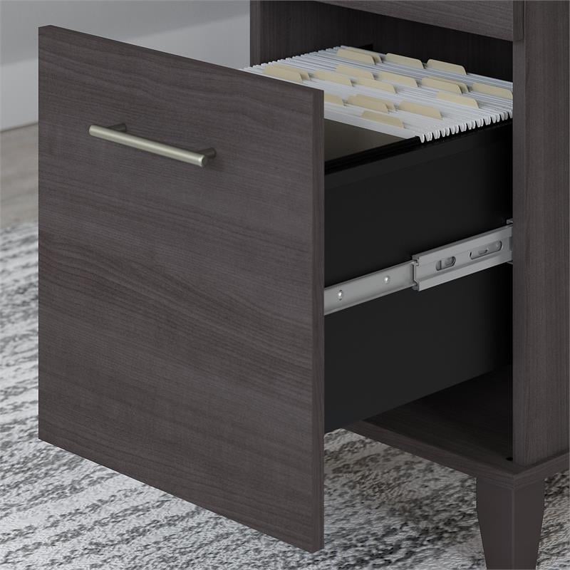 Pemberly Row Engineered Wood 60W Desk w/ File Cabinet & Bookcase in Storm Gray