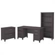 Pemberly Row Engineered Wood 60W Desk w/ File Cabinet & Bookcase in Storm Gray