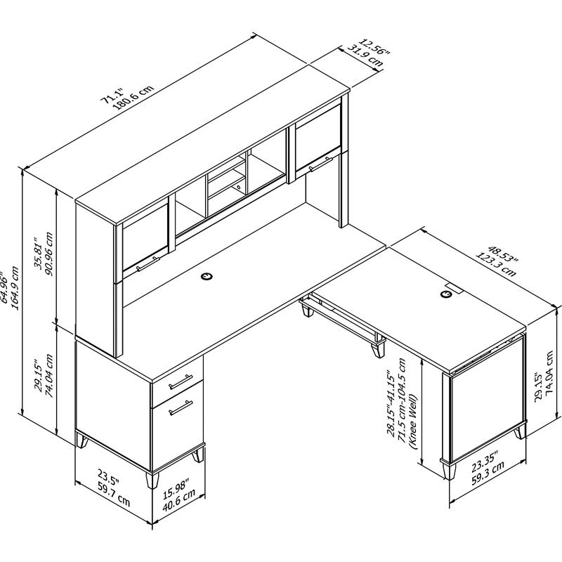 Pemberly Row 72W Sit to Stand L Desk with Hutch in Storm Gray - Engineered Wood