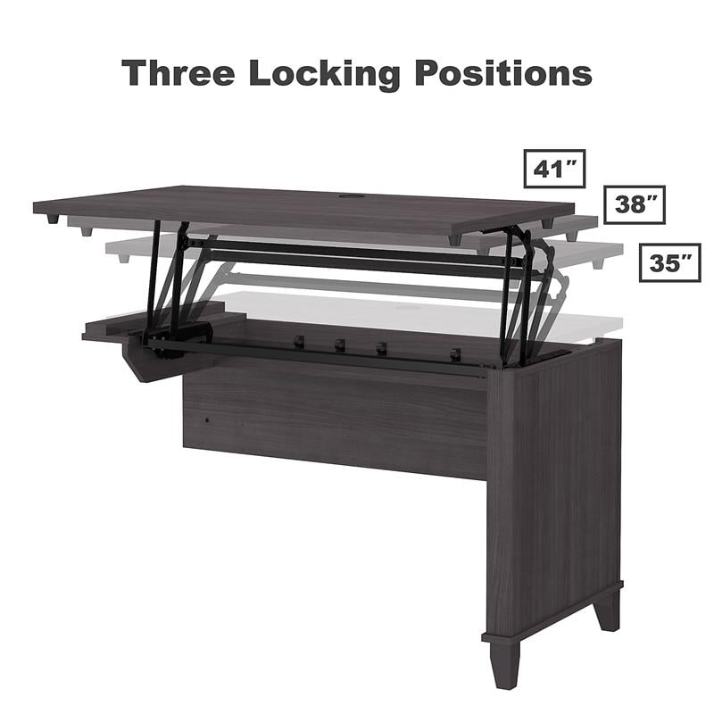 Pemberly Row Sit to St& L Desk Set with Bookcase in Storm Gray - Engineered Wood