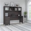 Pemberly Row 72W Office Desk w/ Drawers & Hutch in Storm Gray - Engineered Wood