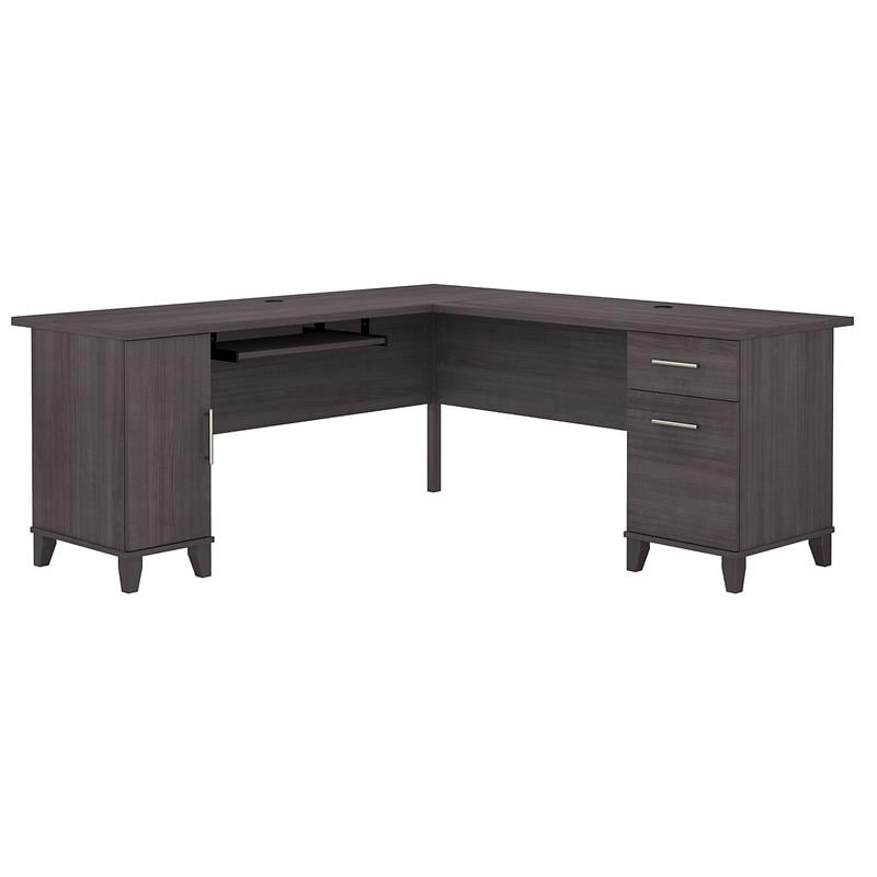 Pemberly Row Contemporary 72W L Shaped Desk with Storage in Storm Gray