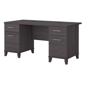 Pemberly Row Contemporary 60W Office Desk with Drawers in Storm Gray