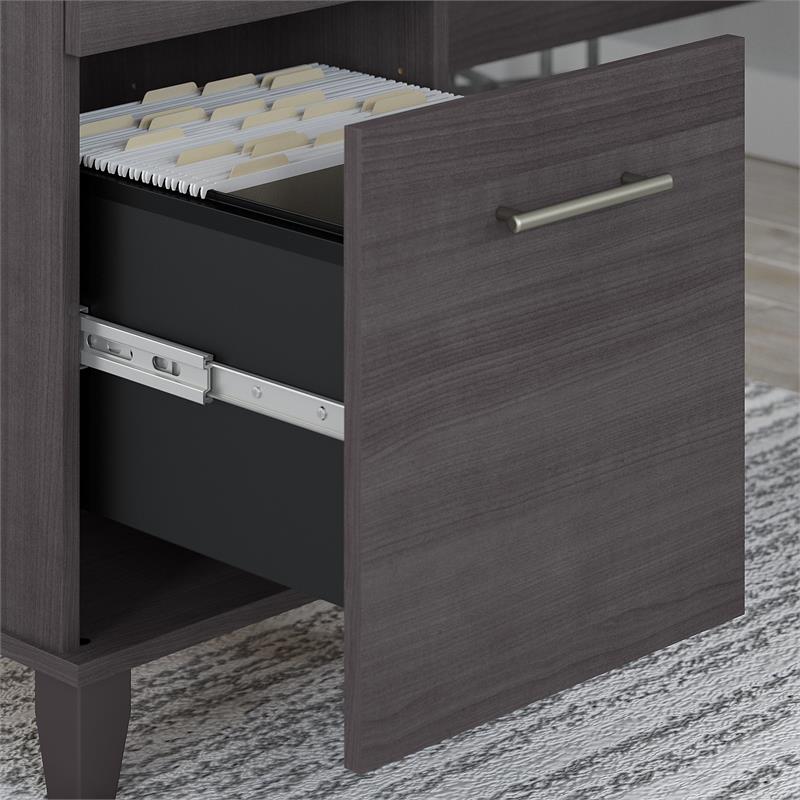 Pemberly Row 60W L Shaped Desk with Storage in Storm Gray - Engineered Wood