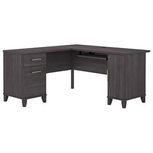 Pemberly Row 60W L Shaped Desk with Storage in Storm Gray - Engineered Wood
