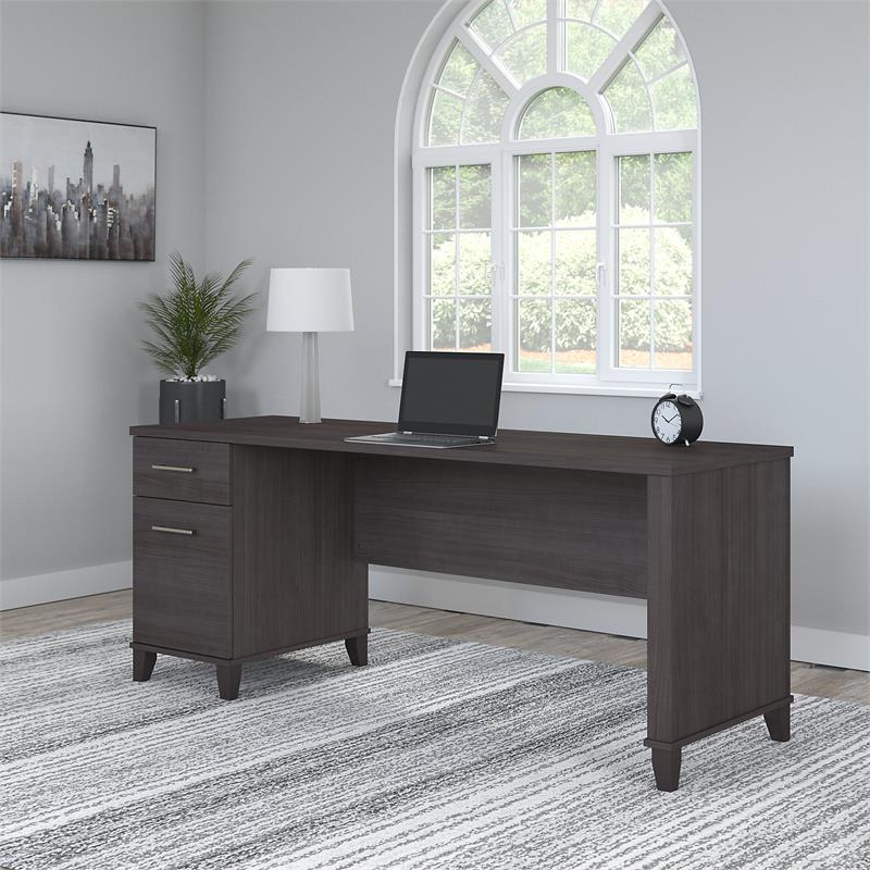 Pemberly Row Contemporary 72W Office Desk with Drawers in Storm Gray