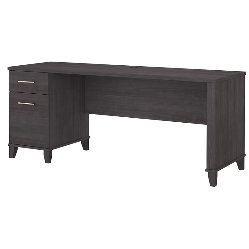 Pemberly Row Contemporary 72W Office Desk with Drawers in Storm Gray