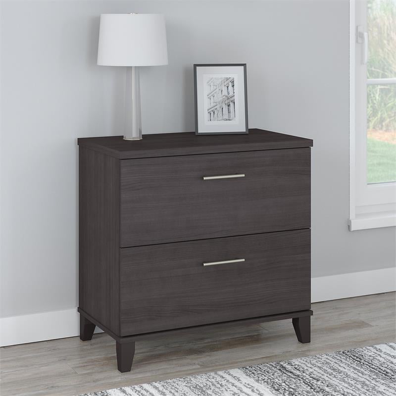 Pemberly Row Contemporary 2 Drawer Lateral File Cabinet in Storm Gray