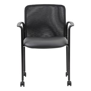 Pemberly Row Contemporary Mesh Guest Chair with Casters in Black