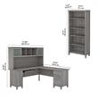 Pemberly Row 72W L Shaped Desk with Hutch and Bookcase in Gray - Engineered Wood