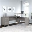 Pemberly Row 72W Sit to Stand L Shaped Desk in Platinum Gray - Engineered Wood