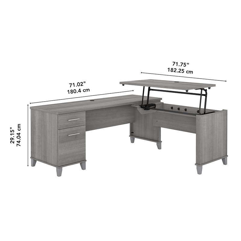Pemberly Row 72W Sit to Stand L Shaped Desk in Platinum Gray - Engineered Wood