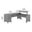Pemberly Row 72W Sit to Stand L Shaped Desk in Platinum Gray - Engineered Wood