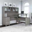 Pemberly Row 72W Sit to St& L Desk with Hutch in Platinum Gray - Engineered Wood
