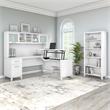 Pemberly Row Sit to St& L Desk with Hutch & Bookcase in White - Engineered Wood