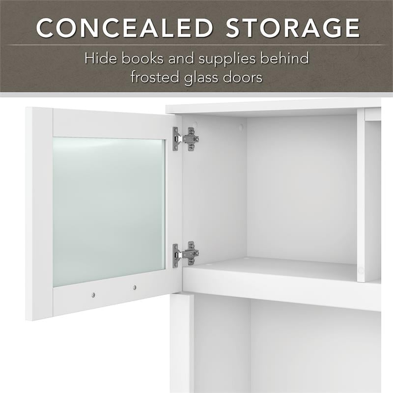 Pemberly Row Sit to St& L Desk with Hutch & Bookcase in White - Engineered Wood