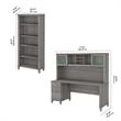 Pemberly Row 72W Desk with Hutch and Bookcase in Platinum Gray - Engineered Wood