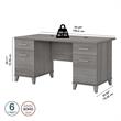 Pemberly Row 60W Office Desk with Drawers in Platinum Gray - Engineered Wood