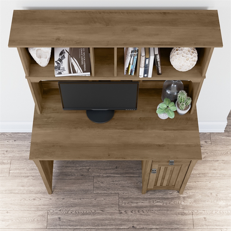 Pemberly Row Small Computer Desk with Hutch in Reclaimed Pine