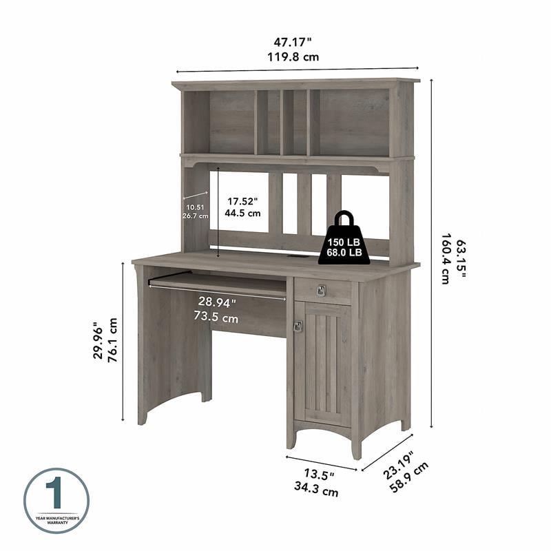 Pemberly Row Small Computer Desk with Hutch in Driftwood Gray - Engineered Wood