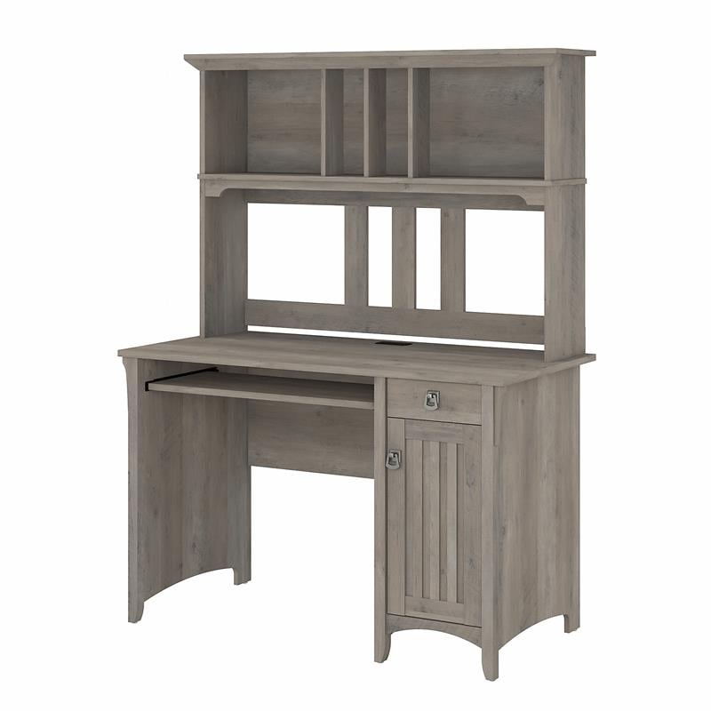 Pemberly Row Small Computer Desk with Hutch in Driftwood Gray - Engineered Wood