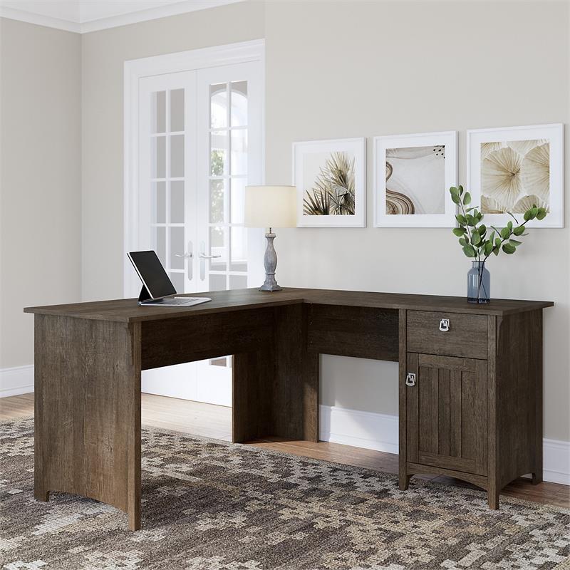Pemberly Row Contemporary 60W L Shaped Desk with Storage in Ash Brown