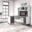 Pemberly Row 60W L Shaped Desk w/ Hutch in White & Storm Gray - Engineered Wood