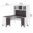 Pemberly Row 60W L Shaped Desk w/ Hutch in White & Storm Gray - Engineered Wood