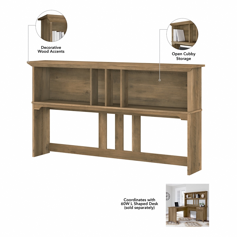 Pemberly Row 60W L Shaped Desk with Hutch in Reclaimed Pine - Engineered Wood