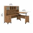 Pemberly Row 72W Sit to St& L Desk with Hutch in Fresh Walnut - Engineered Wood