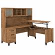 Pemberly Row 72W Sit to St& L Desk with Hutch in Fresh Walnut - Engineered Wood