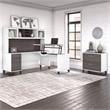 Pemberly Row Sit-St& L Desk Set w/ File Cabinet in White/Gray - Engineered Wood