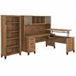 Pemberly Row Engineered Wood Sit to St& L Desk Set w/ Bookcase in Fresh Walnut