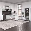Pemberly Row Sit to St& L Desk Set with Bookcase in White/Gray - Engineered Wood