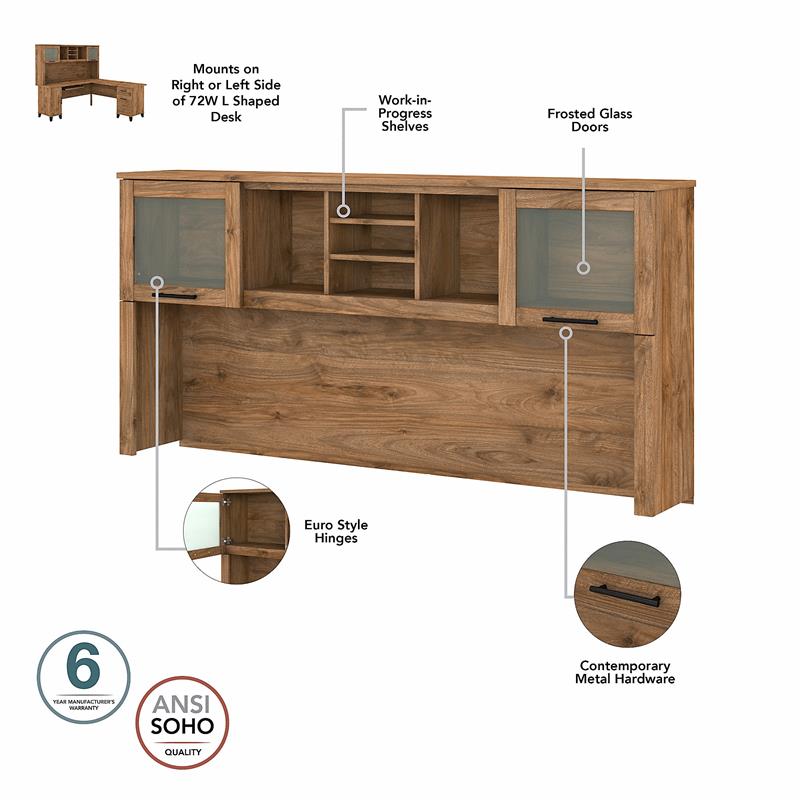 Pemberly Row 72W Desk with Hutch and Bookcase in Fresh Walnut - Engineered Wood