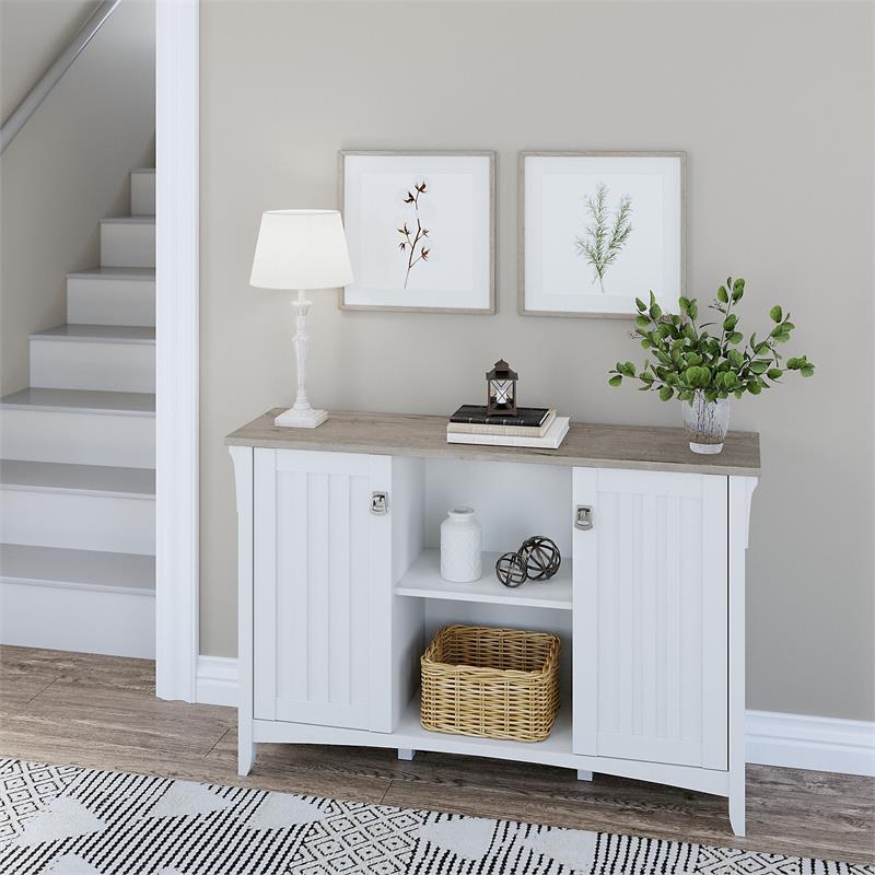 Pemberly Row Engineered Wood Accent Storage Cabinet w/ Doors in White/Shiplap