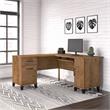 Pemberly Row 60W L Shaped Desk with Storage in Fresh Walnut - Engineered Wood