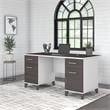 Pemberly Row 60W Office Desk w/ Drawers in White & Storm Gray - Engineered Wood