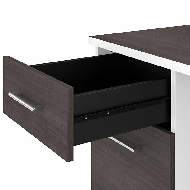 Pemberly Row 60W Office Desk w/ Drawers in White & Storm Gray - Engineered Wood