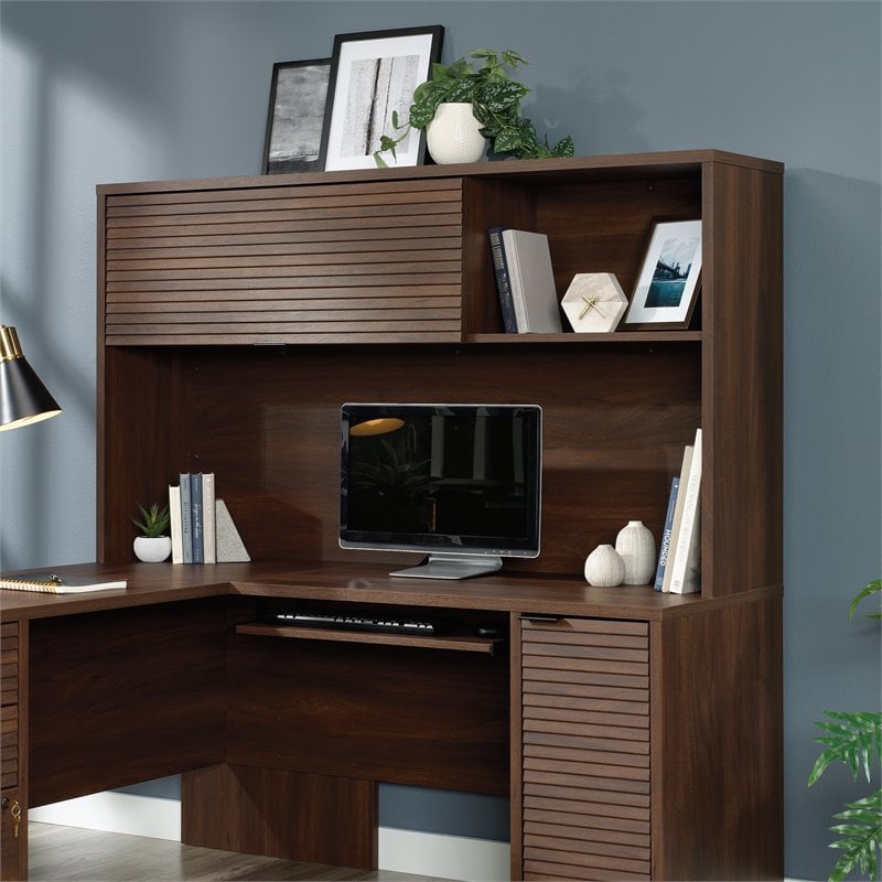 Pemberly Row Contemporary Engineered Wood Desk Hutch in Spiced Mahogany