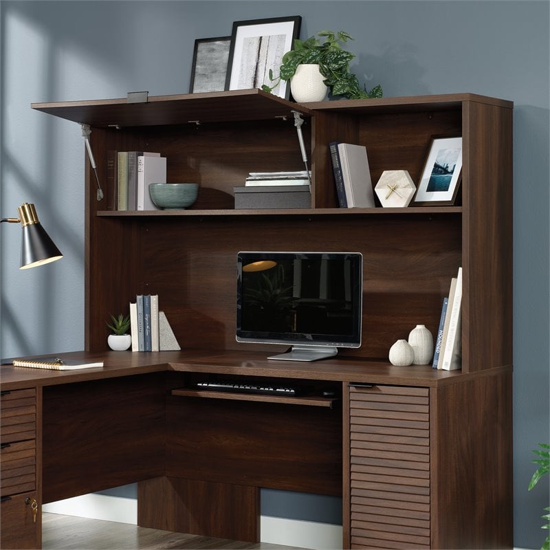 Pemberly Row Contemporary Engineered Wood Desk Hutch in Spiced Mahogany