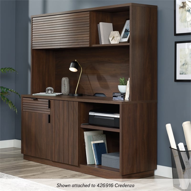 Pemberly Row Contemporary Engineered Wood Desk Hutch in Spiced Mahogany