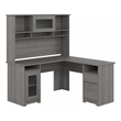 Pemberly Row 60W L Shaped Computer Desk with Hutch in Gray - Engineered Wood