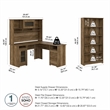 Pemberly Row Engineered Wood L Shaped Desk w/ Hutch & Bookcase in Reclaimed Pine