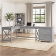 Pemberly Row Engineered Wood L Desk with Lateral File Cabinet in Gray