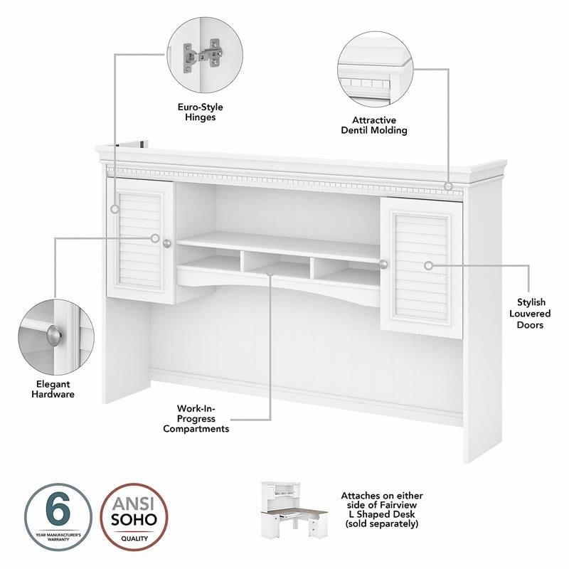 Pemberly Row L Desk with Hutch & File Cabinet in White & Gray - Engineered Wood