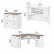 Pemberly Row L Desk with Hutch & File Cabinet in White & Gray - Engineered Wood