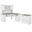 Pemberly Row L Desk with Hutch & File Cabinet in White & Gray - Engineered Wood